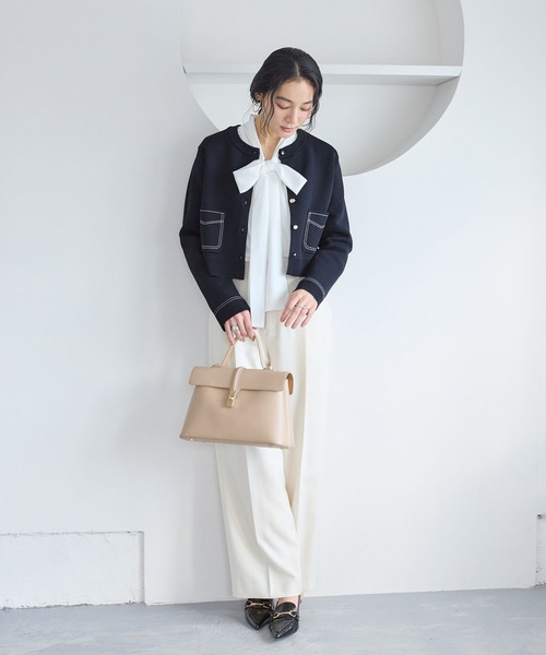 VIS(ビス)の「ステッチワークニットジャケット(カーディガン/ボレロ・レディース・ネイビー/キャメル/オフホワイト・FREE)」の11枚目の写真