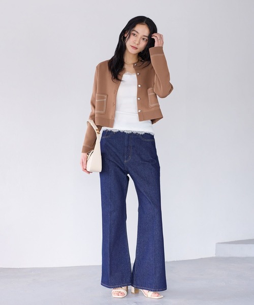 VIS(ビス)の「ステッチワークニットジャケット(カーディガン/ボレロ・レディース・ネイビー/キャメル/オフホワイト・FREE)」の15枚目の写真