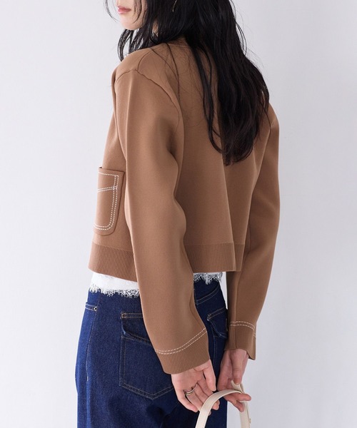 VIS(ビス)の「ステッチワークニットジャケット(カーディガン/ボレロ・レディース・ネイビー/キャメル/オフホワイト・FREE)」の13枚目の写真