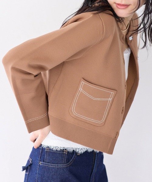 VIS(ビス)の「ステッチワークニットジャケット(カーディガン/ボレロ・レディース・ネイビー/キャメル/オフホワイト・FREE)」の14枚目の写真