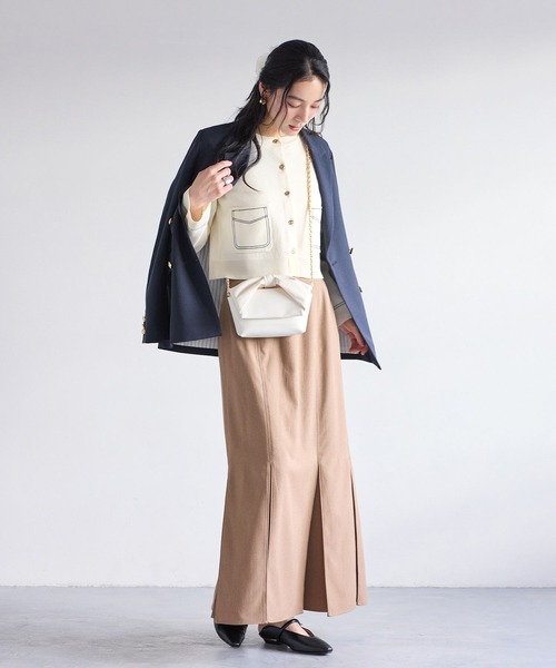 VIS(ビス)の「ステッチワークニットジャケット(カーディガン/ボレロ・レディース・ネイビー/キャメル/オフホワイト・FREE)」の20枚目の写真