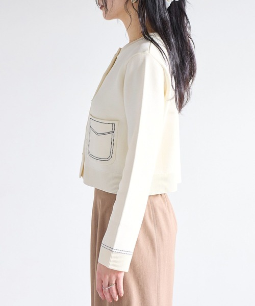 VIS(ビス)の「ステッチワークニットジャケット(カーディガン/ボレロ・レディース・ネイビー/キャメル/オフホワイト・FREE)」の22枚目の写真