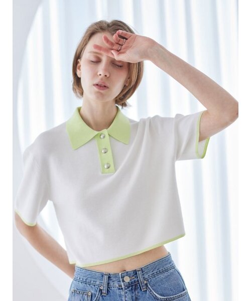 AYIHOLIC CASHMERE（アイホリックカシミア）の「配色ダンパークロップポロ（ニット/セーター・レディース・その他・FREE）」の2枚目の写真