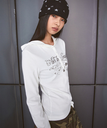 WM BUTTON HOODED LONG SLV TEE white