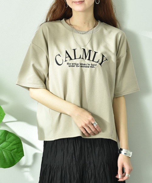 INTERPLANET（インタープラネット）の「ミニ裏毛異素材切替プルオーバー（Tシャツ/カットソー・レディース・ネイビー/ベージュ/オフホワイト・FREE）」の2枚目の写真