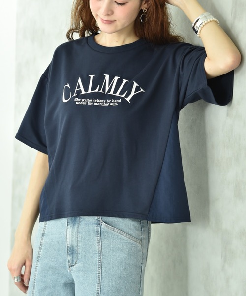 INTERPLANET（インタープラネット）の「ミニ裏毛異素材切替プルオーバー（Tシャツ/カットソー・レディース・ネイビー/ベージュ/オフホワイト・FREE）」の3枚目の写真