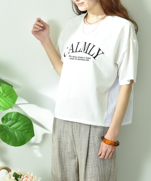 INTERPLANET(インタープラネット)の「ミニ裏毛異素材切替プルオーバー(Tシャツ/カットソー・レディース・ネイビー/ベージュ/オフホワイト・FREE)」の9枚目の写真