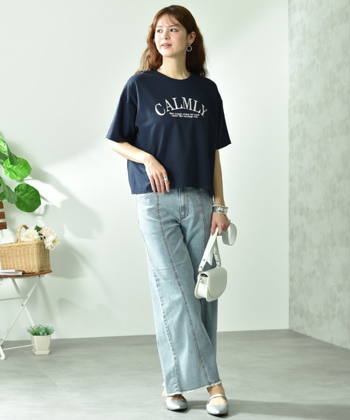 INTERPLANET(インタープラネット)の「ミニ裏毛異素材切替プルオーバー(Tシャツ/カットソー・レディース・ネイビー/ベージュ/オフホワイト・FREE)」の13枚目の写真