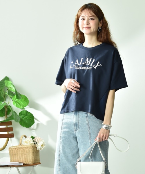 INTERPLANET(インタープラネット)の「ミニ裏毛異素材切替プルオーバー(Tシャツ/カットソー・レディース・ネイビー/ベージュ/オフホワイト・FREE)」の14枚目の写真