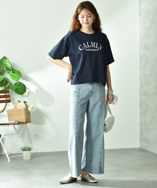 INTERPLANET(インタープラネット)の「ミニ裏毛異素材切替プルオーバー(Tシャツ/カットソー・レディース・ネイビー/ベージュ/オフホワイト・FREE)」の16枚目の写真
