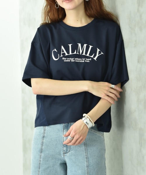 INTERPLANET(インタープラネット)の「ミニ裏毛異素材切替プルオーバー(Tシャツ/カットソー・レディース・ネイビー/ベージュ/オフホワイト・FREE)」の21枚目の写真