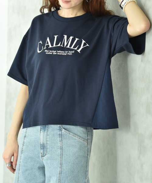 INTERPLANET(インタープラネット)の「ミニ裏毛異素材切替プルオーバー(Tシャツ/カットソー・レディース・ネイビー/ベージュ/オフホワイト・FREE)」の22枚目の写真