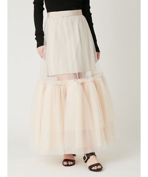 FRAY I.D（フレイアイディー）の「ボリュームギャザーチュールスカート（スカート・レディース・ブラック/ホワイト/ベージュ・0/1）」の3枚目の写真