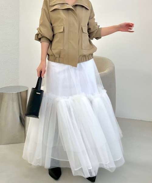 FRAY I.D（フレイアイディー）の「ボリュームギャザーチュールスカート（スカート・レディース・ブラック/ホワイト/ベージュ・0/1）」の20枚目の写真