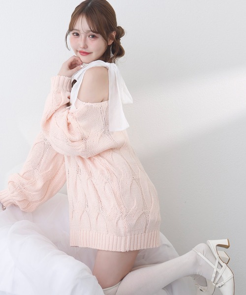 one after another NICE CLAUP（ワンアフターアナザーナイスクラップ）の「ミルキーパレットニットワンピース（ワンピース・レディース・サックスブルー/ラベンダー/ミント/ピンク/オフホワイト・FREE）」の5枚目の写真