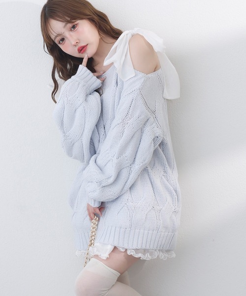 one after another NICE CLAUP（ワンアフターアナザーナイスクラップ）の「ミルキーパレットニットワンピース（ワンピース・レディース・サックスブルー/ラベンダー/ミント/ピンク/オフホワイト・FREE）」の16枚目の写真