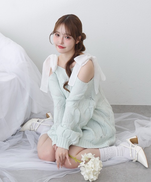 one after another NICE CLAUP（ワンアフターアナザーナイスクラップ）の「ミルキーパレットニットワンピース（ワンピース・レディース・サックスブルー/ラベンダー/ミント/ピンク/オフホワイト・FREE）」の8枚目の写真