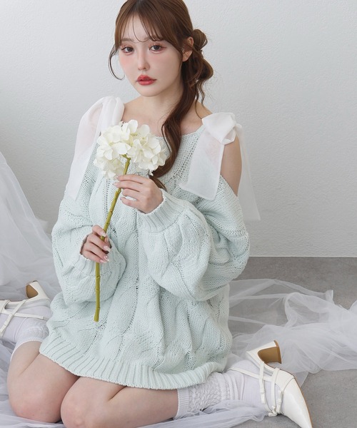 one after another NICE CLAUP（ワンアフターアナザーナイスクラップ）の「ミルキーパレットニットワンピース（ワンピース・レディース・サックスブルー/ラベンダー/ミント/ピンク/オフホワイト・FREE）」の6枚目の写真