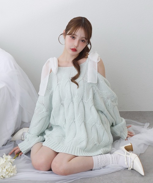 one after another NICE CLAUP（ワンアフターアナザーナイスクラップ）の「ミルキーパレットニットワンピース（ワンピース・レディース・サックスブルー/ラベンダー/ミント/ピンク/オフホワイト・FREE）」の7枚目の写真