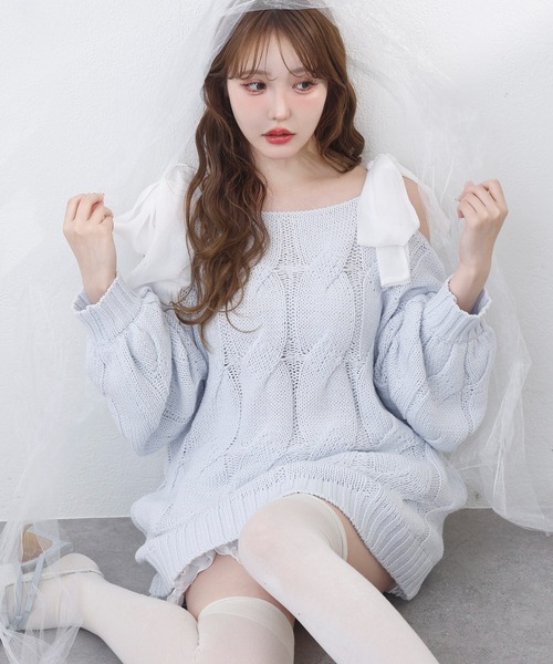 one after another NICE CLAUP（ワンアフターアナザーナイスクラップ）の「ミルキーパレットニットワンピース（ワンピース・レディース・サックスブルー/ラベンダー/ミント/ピンク/オフホワイト・FREE）」の13枚目の写真