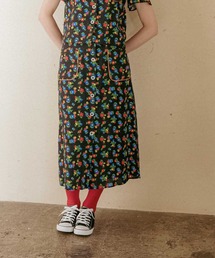 レトロフラワー柄フロントボタンスカート