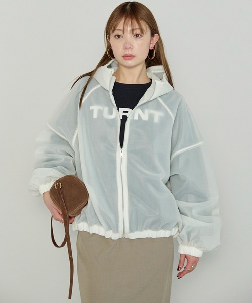 enhaut（アンオート）の「シアーダンボール ジップパーカー（パーカー・レディース・ホワイト/ブラック/グレイッシュベージュ・FREE）」の4枚目の写真