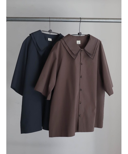 FIL DE FER（フィルデフェール）の「【予約】アイスコットンブロード　ダブルカラーブラウス（シャツ/ブラウス・レディース・ブラウン/ネイビー・FREE）」の21枚目の写真