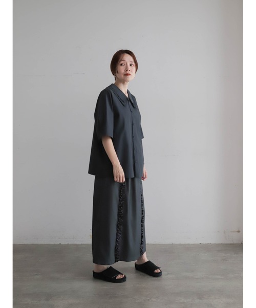 FIL DE FER（フィルデフェール）の「【予約】アイスコットンブロード　ダブルカラーブラウス（シャツ/ブラウス・レディース・ブラウン/ネイビー・FREE）」の14枚目の写真