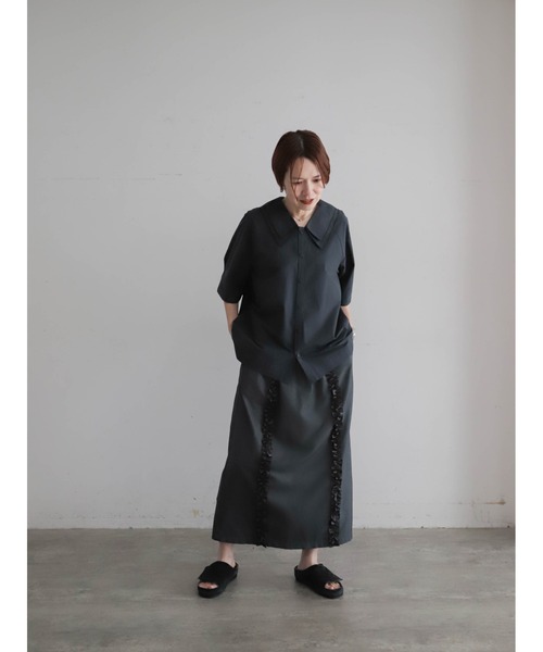 FIL DE FER（フィルデフェール）の「【予約】アイスコットンブロード　ダブルカラーブラウス（シャツ/ブラウス・レディース・ブラウン/ネイビー・FREE）」の17枚目の写真