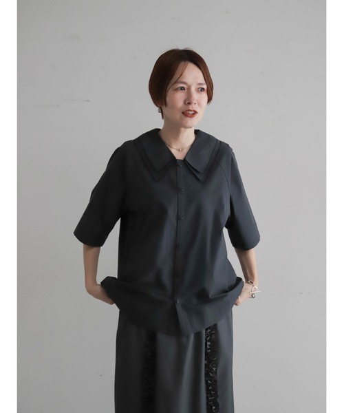 FIL DE FER（フィルデフェール）の「【予約】アイスコットンブロード　ダブルカラーブラウス（シャツ/ブラウス・レディース・ブラウン/ネイビー・FREE）」の11枚目の写真