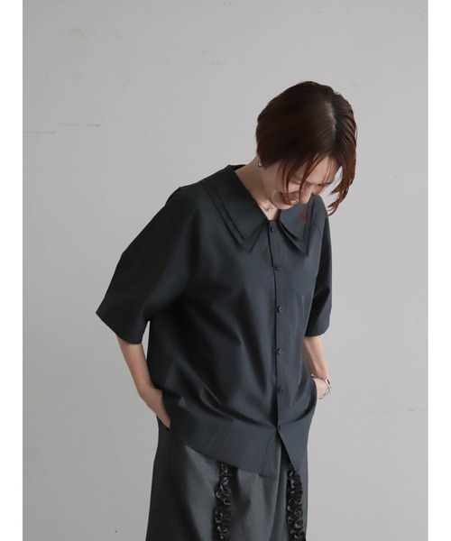 FIL DE FER（フィルデフェール）の「【予約】アイスコットンブロード　ダブルカラーブラウス（シャツ/ブラウス・レディース・ブラウン/ネイビー・FREE）」の12枚目の写真