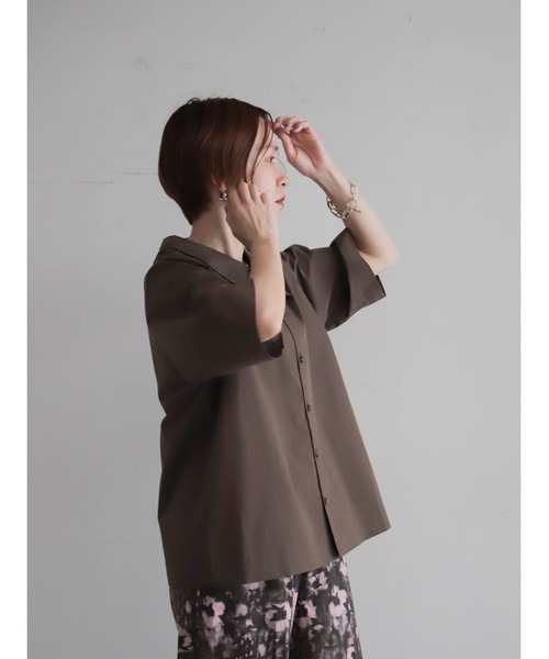 FIL DE FER（フィルデフェール）の「【予約】アイスコットンブロード　ダブルカラーブラウス（シャツ/ブラウス・レディース・ブラウン/ネイビー・FREE）」の5枚目の写真