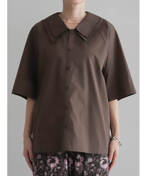 FIL DE FER（フィルデフェール）の「【予約】アイスコットンブロード　ダブルカラーブラウス（シャツ/ブラウス・レディース・ブラウン/ネイビー・FREE）」の18枚目の写真