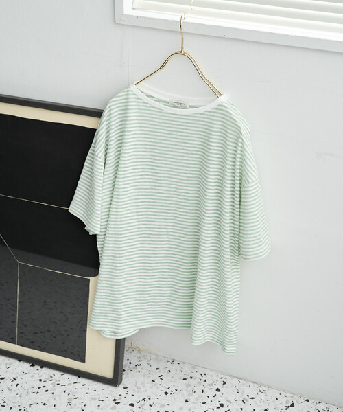 FREAK'S STORE（フリークスストア）の「限定展開　シアー ボーダー 半袖 Tシャツ（Tシャツ/カットソー・レディース・レッド/ブルー/ブラウン/ライトグレー/ブルーグリーン/ブラック・ﾌﾘ-）」の5枚目の写真