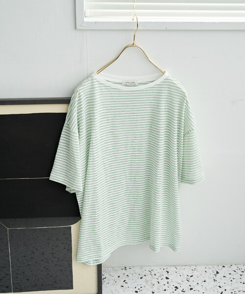 FREAK'S STORE（フリークスストア）の「限定展開　シアー ボーダー 半袖 Tシャツ（Tシャツ/カットソー・レディース・レッド/ブルー/ブラウン/ライトグレー/ブルーグリーン/ブラック・ﾌﾘ-）」の15枚目の写真