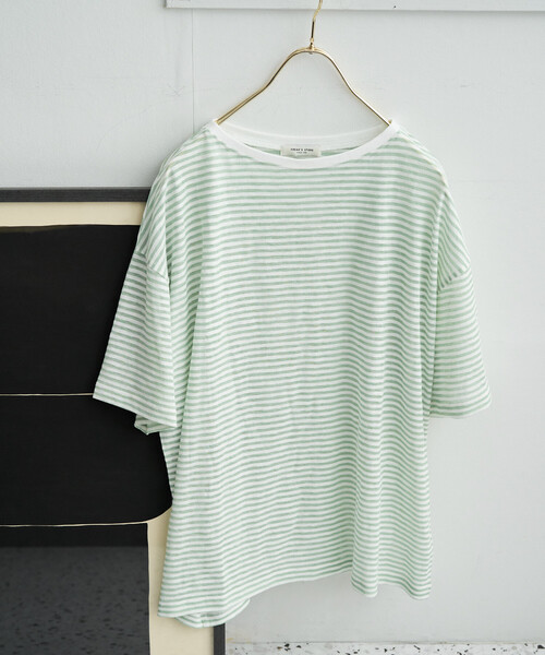 FREAK'S STORE（フリークスストア）の「限定展開　シアー ボーダー 半袖 Tシャツ（Tシャツ/カットソー・レディース・レッド/ブルー/ブラウン/ライトグレー/ブルーグリーン/ブラック・ﾌﾘ-）」の16枚目の写真