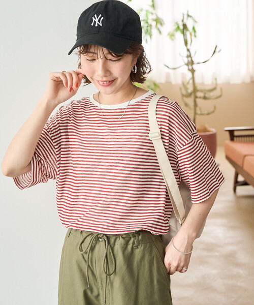 FREAK'S STORE（フリークスストア）の「限定展開　シアー ボーダー 半袖 Tシャツ（Tシャツ/カットソー・レディース・レッド/ブルー/ブラウン/ライトグレー/ブルーグリーン/ブラック・ﾌﾘ-）」の21枚目の写真