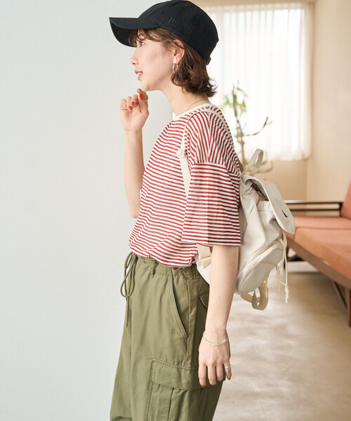 FREAK'S STORE（フリークスストア）の「限定展開　シアー ボーダー 半袖 Tシャツ（Tシャツ/カットソー・レディース・レッド/ブルー/ブラウン/ライトグレー/ブルーグリーン/ブラック・ﾌﾘ-）」の22枚目の写真