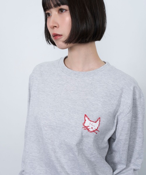 Nora Lily（ノラリリー）の「【Nora Lily】Drawing NEKO Print L/S Tee（Tシャツ/カットソー・メンズ・ネイビー/ブルー/ヘザーグレー/チャコールグレー/バーガンディー・LARGE）」の3枚目の写真