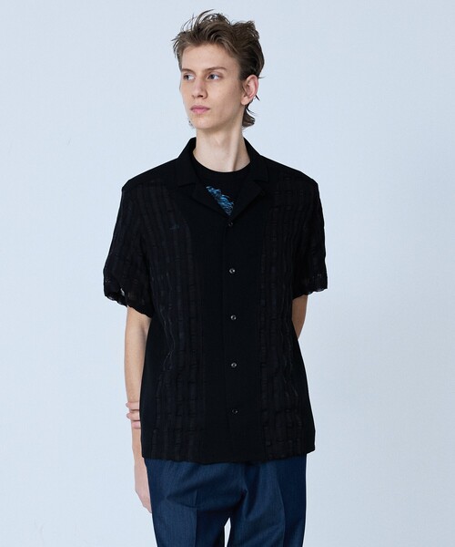 5351 POUR LES HOMMES（ゴーサンゴーイチプールオム）の「【コンビネーション】シアー チェック 半袖シャツ（シャツ/ブラウス・メンズ・ブラック/ネイビー・50/48/46/44）」の4枚目の写真