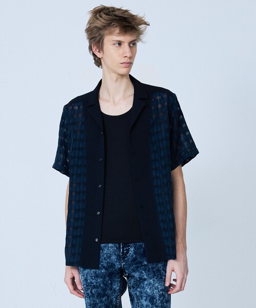 5351 POUR LES HOMMES（ゴーサンゴーイチプールオム）の「【コンビネーション】シアー チェック 半袖シャツ（シャツ/ブラウス・メンズ・ブラック/ネイビー・50/48/46/44）」の16枚目の写真