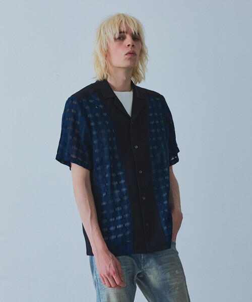 5351 POUR LES HOMMES(ゴーサンゴーイチプールオム)の「【コンビネーション】シアー チェック 半袖シャツ(シャツ/ブラウス・メンズ・ブラック/ネイビー・50/48/46/44)」の7枚目の写真