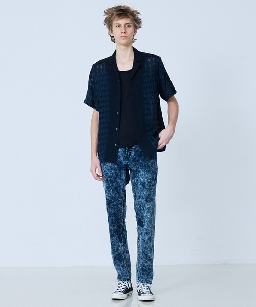 5351 POUR LES HOMMES(ゴーサンゴーイチプールオム)の「【コンビネーション】シアー チェック 半袖シャツ(シャツ/ブラウス・メンズ・ブラック/ネイビー・50/48/46/44)」の4枚目の写真