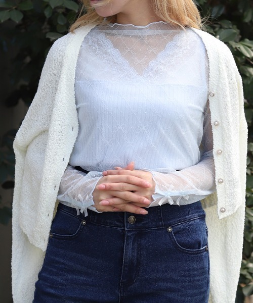 axes femme（アクシーズファム）の「Ｗリボンシアーインナー（Tシャツ/カットソー・レディース・ホワイト/サックスブルー/ブラック・FREE）」の3枚目の写真