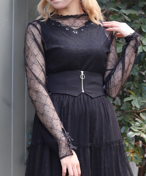 axes femme（アクシーズファム）の「Ｗリボンシアーインナー（Tシャツ/カットソー・レディース・ホワイト/サックスブルー/ブラック・FREE）」の2枚目の写真