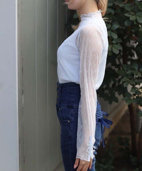 axes femme（アクシーズファム）の「Ｗリボンシアーインナー（Tシャツ/カットソー・レディース・ホワイト/サックスブルー/ブラック・FREE）」の5枚目の写真