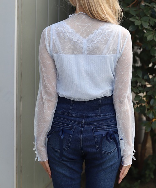 axes femme（アクシーズファム）の「Ｗリボンシアーインナー（Tシャツ/カットソー・レディース・ホワイト/サックスブルー/ブラック・FREE）」の6枚目の写真