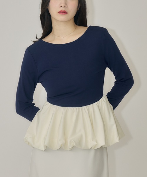 NEUNA(ヌナ)の「バックシャンバルーンペプラムトップス(Tシャツ/カットソー・レディース・ブラウン/ネイビー/ブラック・FREE)」の2枚目の写真