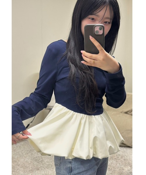 NEUNA(ヌナ)の「バックシャンバルーンペプラムトップス(Tシャツ/カットソー・レディース・ブラウン/ネイビー/ブラック・FREE)」の6枚目の写真