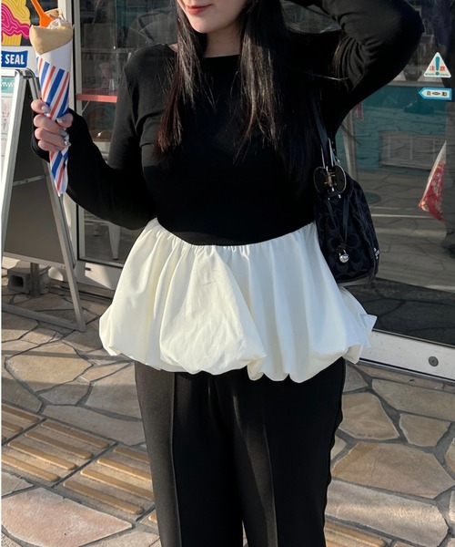 NEUNA(ヌナ)の「バックシャンバルーンペプラムトップス(Tシャツ/カットソー・レディース・ブラウン/ネイビー/ブラック・FREE)」の9枚目の写真